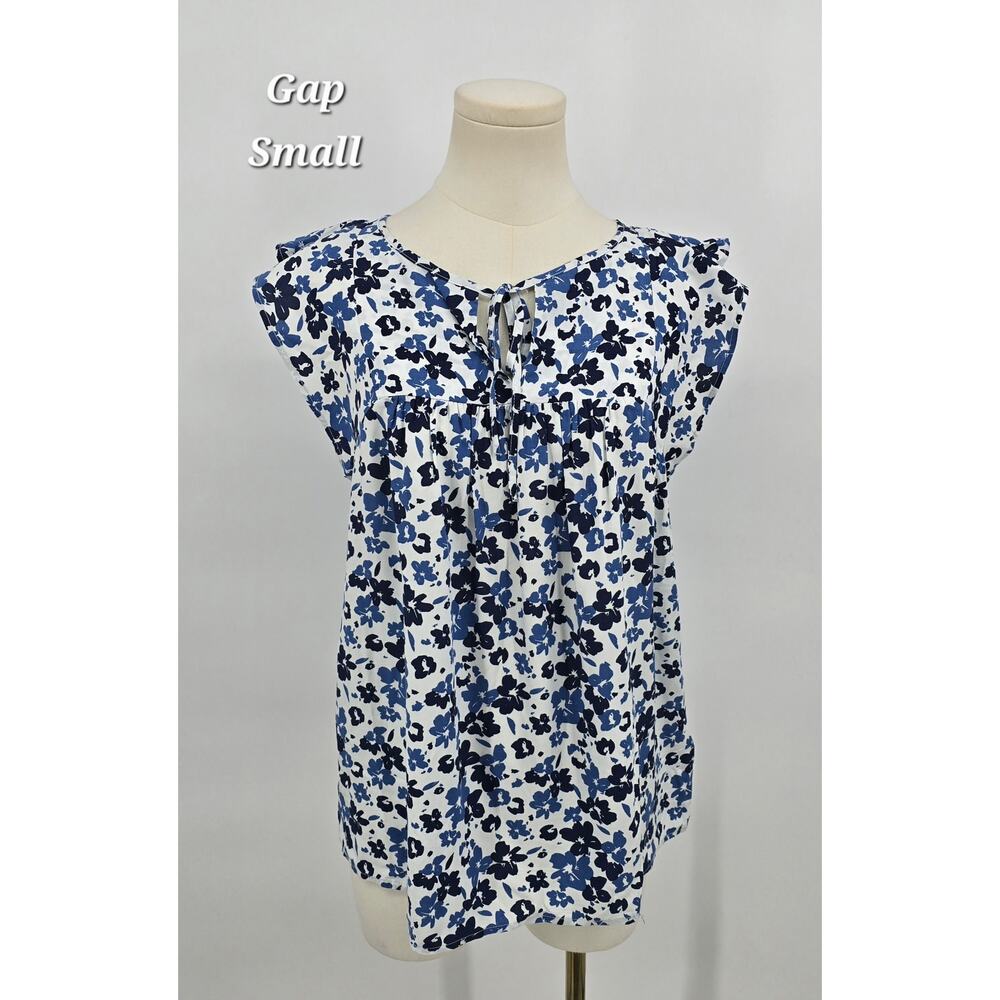 Gap Blue Floral Blouse Small Soft‎ Summer Cottagecore Lightweight Boho Top